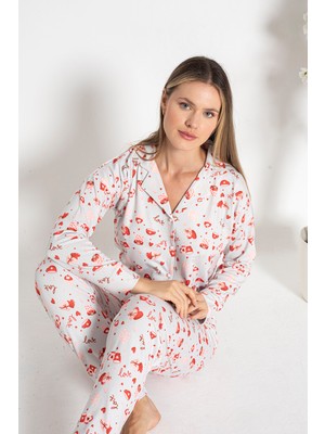 REMSA Kadın Termal Önü Düğmeli Pijama Takımı 24495 Ekru