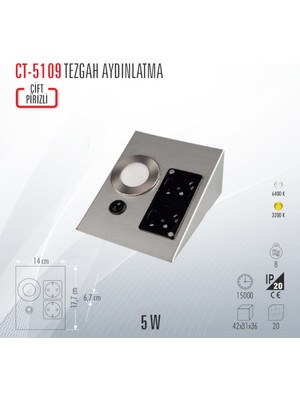 Cata CT-5109 Üçgen Tezgah Altı Priz ve Aydınlatma Gün Işığı