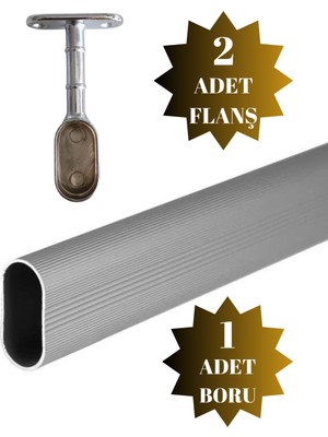 DS Yapı Alüminyum Oval Askı Borusu Mobilya Askı Borusu (2 Adet Ayaklı Kapalı Flanş 1 Adet Boru) (Alüminyum Oval En:15 mm Boy:25 mm)