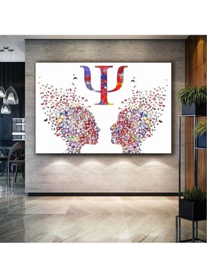 Limitless Design Psikolog Büro Psikoloji Psi Sembolu Renkli Insan Kafaları Çift Hd Baskı Kanvas Tablo Ar030124