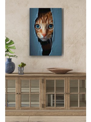 Limitless Design Duvar Arkasından Bakan Kedi Yağlı Hd Baskı Kanvas Tablo