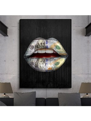 Limitless Design Dolar Baskılı Dudaklar Hd Baskı Kanvas Tablo