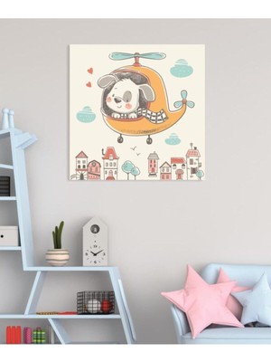 Limitless Design Dekoratif Çocuk Odası Helicopter And Puppy Duvar Hd Baskı Kanvas Tablo