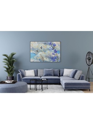 Limitless Design Yağlı Boya Görünümlü Mavi Çiçekler Dekoratif Hd Baskı Kanvas Tablo