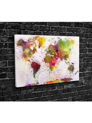 Limitless Design Suluboya Efektli Dünya Haritası Hd Baskı Kanvas Tablo