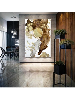 Limitless Design Gold Kuşlar Ve Daireler Kare Hd Baskı Kanvas Tablo