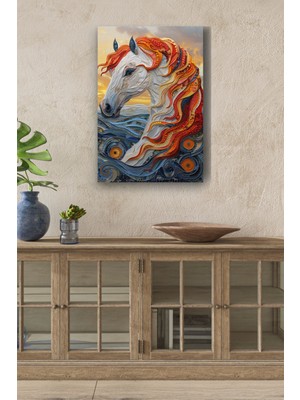 Limitless Design Turuncu Detaylı Kubistik At Yağlı Hd Baskı Kanvas Tablo