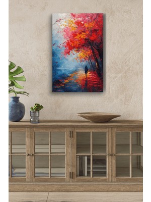 Limitless Design Kırmızı Sonbahar Yağlı Hd Baskı Kanvas Tablo