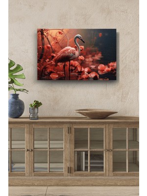 Limitless Design Pembeler Içerisindeki Flamingo Yatay Yağlı Hd Baskı Kanvas Tablo