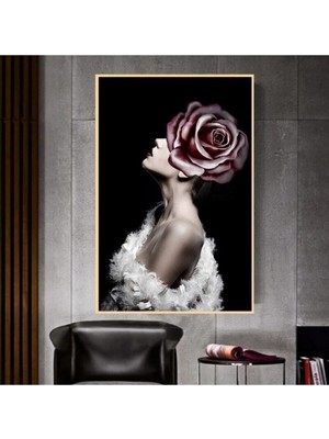 Limitless Design Dekoratif Flowers Women Hd Baskı Kanvas Tablo