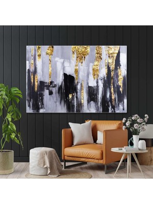 Limitless Design Altın Detaylı Soyut Kompozisyon Yatay Hd Baskı Kanvas Tablo
