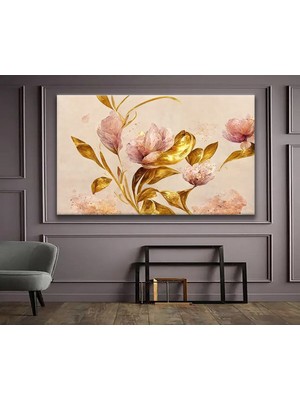 Limitless Design Soyut Altın Çiçekler Hd Baskı Kanvas Tablo