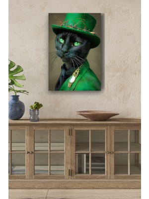 Limitless Design Modernist Kıyafet Giymiş Siyah Kedi Yağlı Hd Baskı Kanvas Tablo