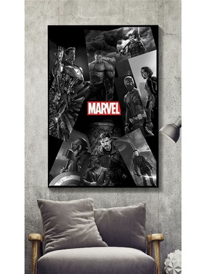 Limitless Design Marvel Temalı Siyah Ahşap Hd Baskı Kanvas Tablo