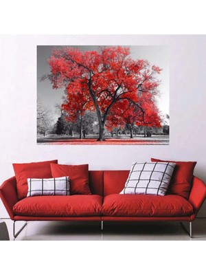Limitless Design Kırmızı Ağaç Hd Baskı Kanvas Tablo