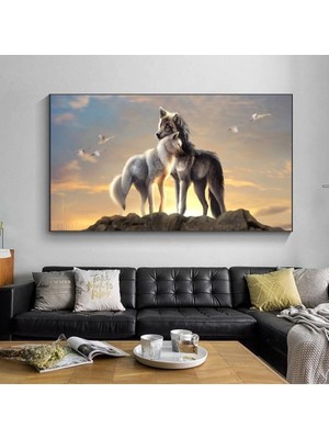 Limitless Design Fantastik Çift Kurt Dekoratif Hd Baskı Kanvas Tablo