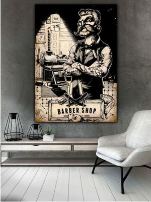Limitless Design Karikatür Berbershop Erkek Kuaför Berber Model Özgün Tasarım Hd Baskı Kanvas Tablo