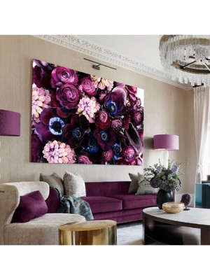 Limitless Design Soyut&Çiçek Kombini Hd Baskı Kanvas Tablo Harikabirev ( Mor )