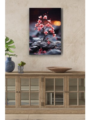 Limitless Design Taş Üzerindeki Pembe Küçük Fidan Yağlı Hd Baskı Kanvas Tablo