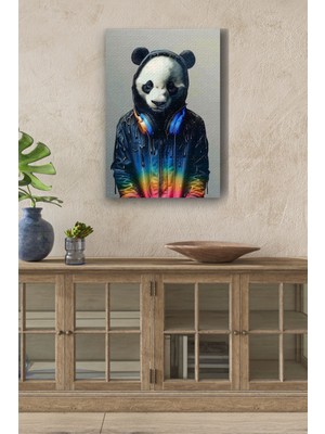 Limitless Design Müzik Dinleyen Genç Panda Yağlı Hd Baskı Kanvas Tablo