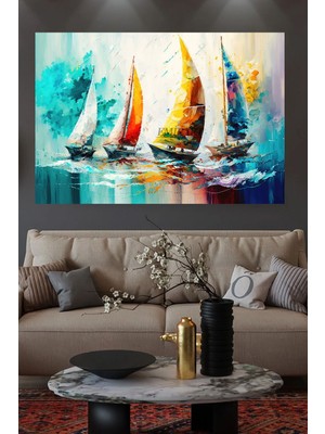 Limitless Design Yağlı Boya Görünümlü Renkli Gemiler Hd Kalite Hd Baskı Kanvas Tablo
