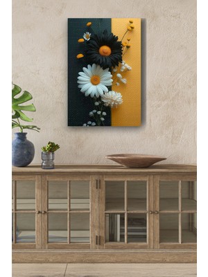 Limitless Design Siyah Beyaz Papatyalar Yağlı Hd Baskı Kanvas Tablo