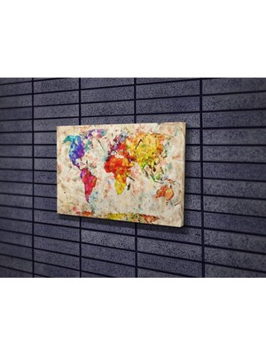 Limitless Design Soyut Yağlıboya Efektli Dünya Haritası Hd Baskı Kanvas Tablo