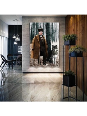 Limitless Design Mustafa Kemal Atatürk Ormanda Asil Kurt Hd Baskı Kanvas Tablo