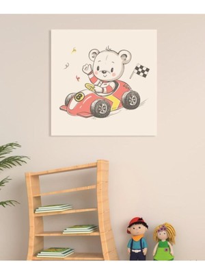Limitless Design Dekoratif Çocuk Odasın Racer Teddy Bear Duvar Hd Baskı Kanvas Tablo