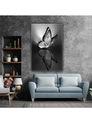 Limitless Design Kelebek Yansıma Simetri Siyah Beyaz Modern Dekoratif Hd Baskı Kanvas Tablo