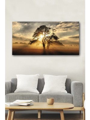 Limitless Design Manzara Ağaç Ve Bulutlar Dekoratif Kanvas Duvar Tablosu Ev Ofis