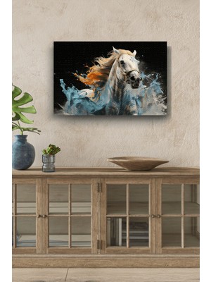 Limitless Design Mavi-Turuncu Detaylı At Yatay Yağlı Hd Baskı Kanvas Tablo