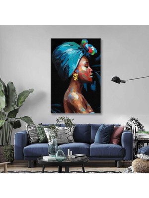 Limitless Design Etnik Saç Aksesuarlı Sarı Küpeli Model Dikey Hd Baskı Kanvas Tablo