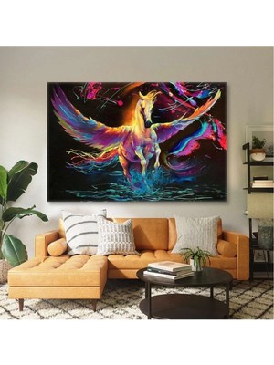 Limitless Design Neon Renkler Kanatlı Uçan At Asil Pegasus Mistik Hd Baskı Kanvas Tablo Ar030240