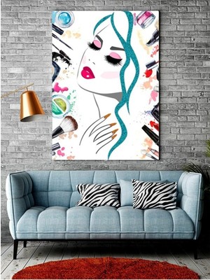 Limitless Design Özel Tasarım Makyaj Malzemeli Kadın Temalı Kuaför Hd Baskı Kanvas Tablo