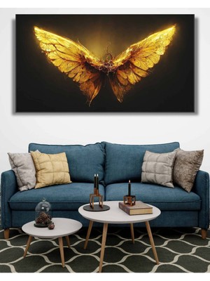 Limitless Design Altın Kelebek Soyut Muhteşem Dekoratif Hd Baskı Kanvas Tablo  Duvar Ofis