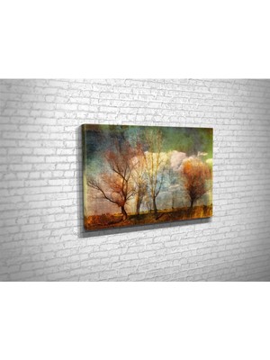 Limitless Design Turuncu Yağlıboya Ağaçlar Hd Baskı Kanvas Tablo