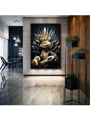 Limitless Design Altın Taçlı Bugs Bunny Hd Baskı Kanvas Tablo Ar030198