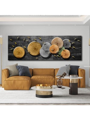 Limitless Design Dekoratif Ahşap Daireler Ve Gold Balıklar Hd Baskı Kanvas Tablo