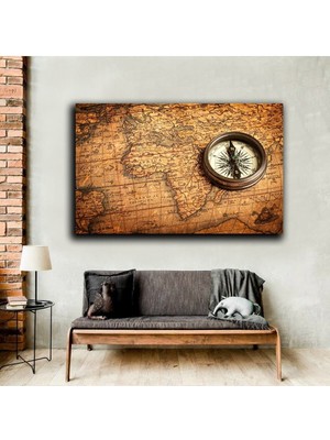 Limitless Design Dünya Haritası Tablosu 6 Pusula Detaylı|Hd Baskı Kanvas Tablo
