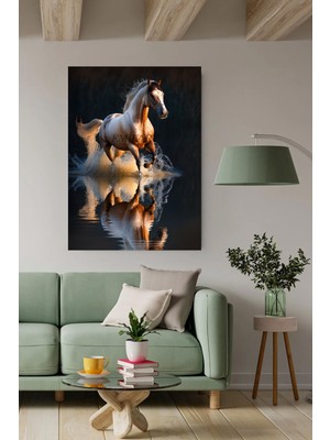 Limitless Design Koşan At Su Ile Yansımalı Yapay Zeka Hd Kalite Hd Baskı Kanvas Tablo