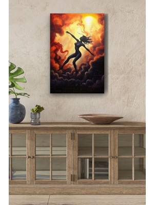 Limitless Design Bulutlar Arasındaki Kadın Silüeti Çizim Yağlı Hd Baskı Kanvas Tablo