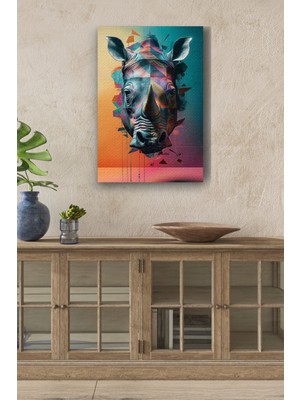 Limitless Design Renkli Sanatsal 3d Görünümlü Gergedan Başı Yağlı Hd Baskı Kanvas Tablo