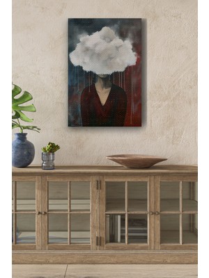 Limitless Design Kafasında Bulutlar Olan Kadın Yağlı Hd Baskı Kanvas Tablo