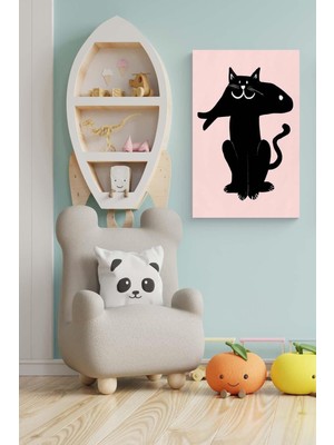 Limitless Design Bebek - Çocuk Odası Hd Baskı Kanvas Tablo - Balık Yiyen Siyah Kedi