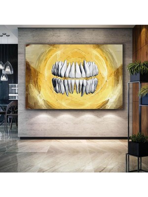 Limitless Design Diş Polikiliniği Dekor Ağız Sağlığı Dental Beyaz Dişler Kare Hd Baskı Kanvas Tablo