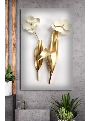 Limitless Design Dekoratif Altın Çiçekler Hd Baskı Kanvas Tablo