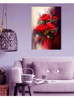 Limitless Design Kırmızı Gül Yağlı Boya Hd Baskı Kanvas Tablo