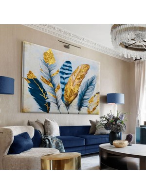 Limitless Design |lacivert-Gold Kombini En Çok Sevilen Tüy Tablosu |çerçevesiz Hd Baskı Kanvas Tablo