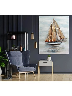 Limitless Design Yağlı Boya Görünümlü Kahverengi Yelkenli Hd Kalite Hd Baskı Kanvas Tablo